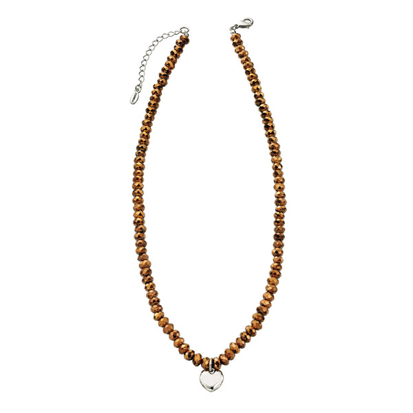 Fiorelli Bronze Glass Bead Necklace with Heart Charm